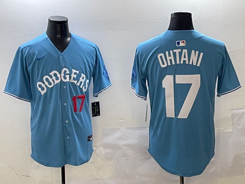 Men Los Angeles Dodgers 17 Ohtani Light Blue Throwback Game 2025 Nike MLB Jersey style 20